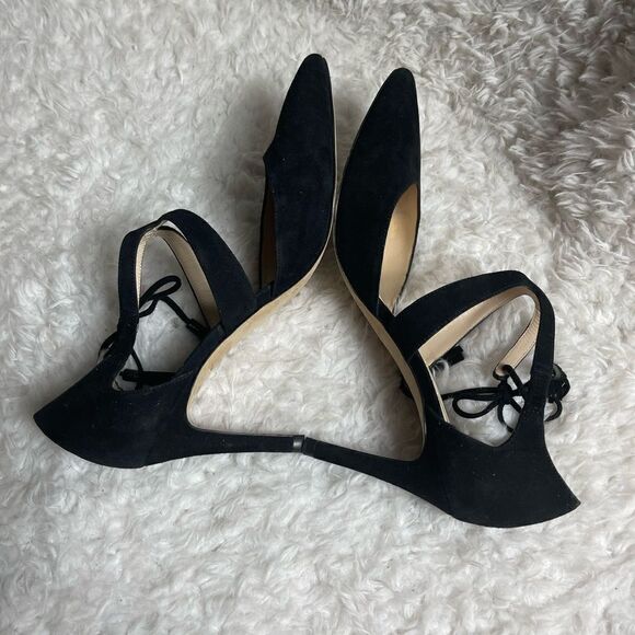 L.K.Bennett Black leather suede 3”heel pointed toe side lace tassel EUR SZ39.5 - Picture 6 of 9